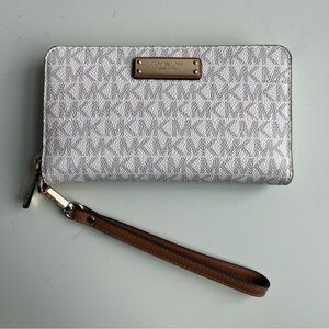 Michael Kors Silver and Brown Wristlet